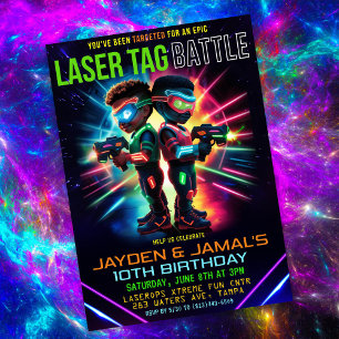 Invitation d'anniversaire de tagueur laser afro-am