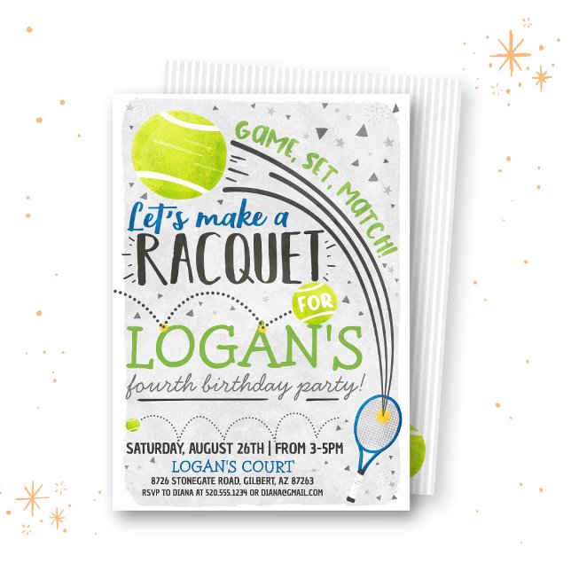 Invitation d'anniversaire de tennis (Créateur téléchargé)