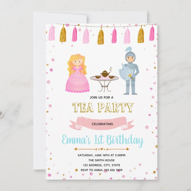 Invitation d'anniversaire de thé de chevalier de (Devant)