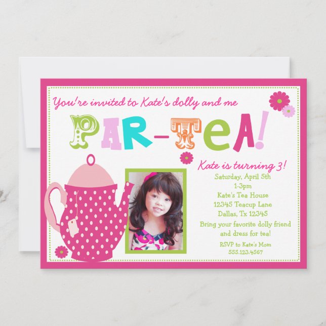 Invitation d'anniversaire de thé pour des filles (Devant)