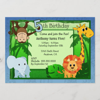 Invitation d'anniversaire de thème de jungle 5ème
