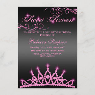 Invitation d'anniversaire de Tiara en rose et noir
