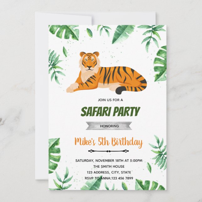 Invitation d'anniversaire de Tiger (Devant)
