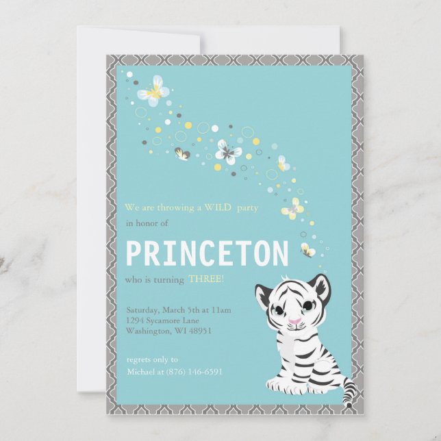 Invitation d'anniversaire de tigre blanc personnal (Devant)
