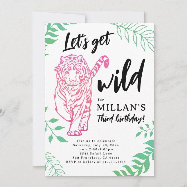 Invitation d'anniversaire de Tigre Sauvage (Devant)