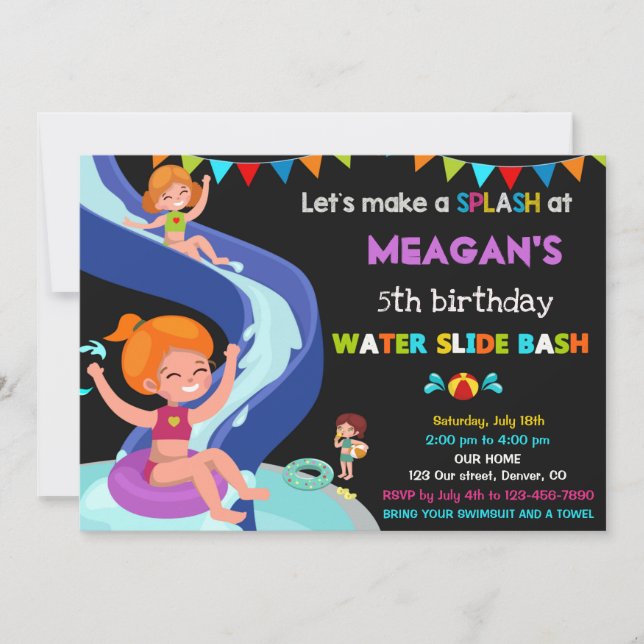 Invitation d'anniversaire de toboggan aquatique in (Devant)