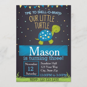 Invitation d'anniversaire de tortue (bleue)