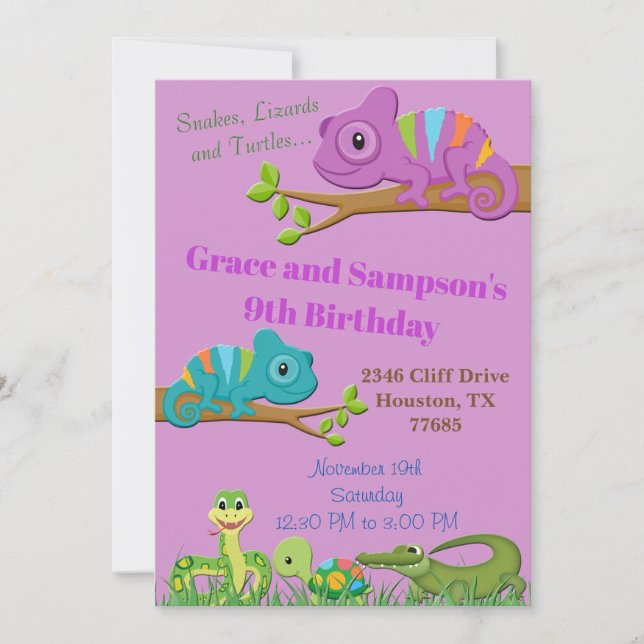 Invitation d'anniversaire de tortue de serpent de (Devant)