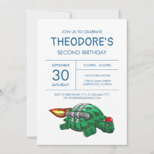 Invitation d'anniversaire de Tortue Fusée