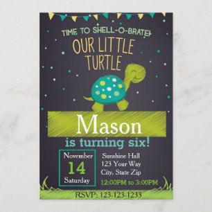 Invitation d'anniversaire de tortue (vert)