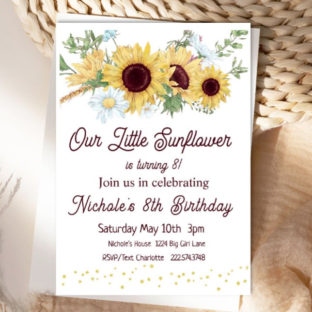 Invitation d'anniversaire de tournesol, 8e anniver (Créateur téléchargé)