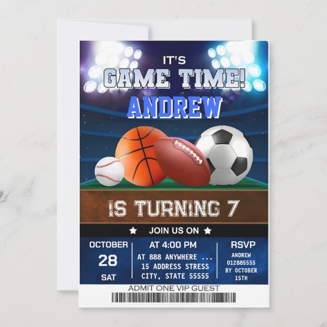 Invitation d'anniversaire de tous les sports Star (Devant)