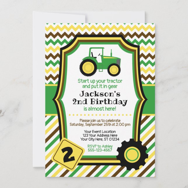 Invitation d'anniversaire de tracteur avec des (Devant)