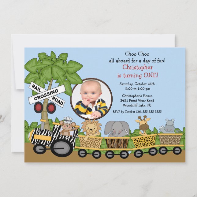 Invitation d'anniversaire de train de jungle de (Devant)