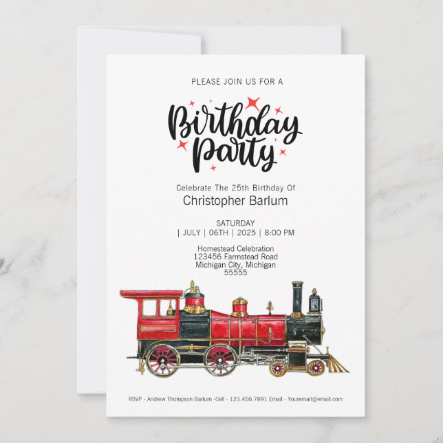 Invitation d'anniversaire de train vintage esthéti (Devant)