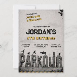 Invitation d'anniversaire de trampoline de parkour