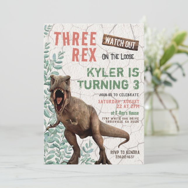 Invitation d'anniversaire de trois dinosaures Rex (Debout devant)