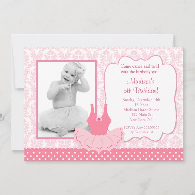 Invitation d'anniversaire de tutu de ballerine (Devant)