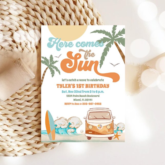 Invitation d'anniversaire de van de surf de plage (Créateur téléchargé)