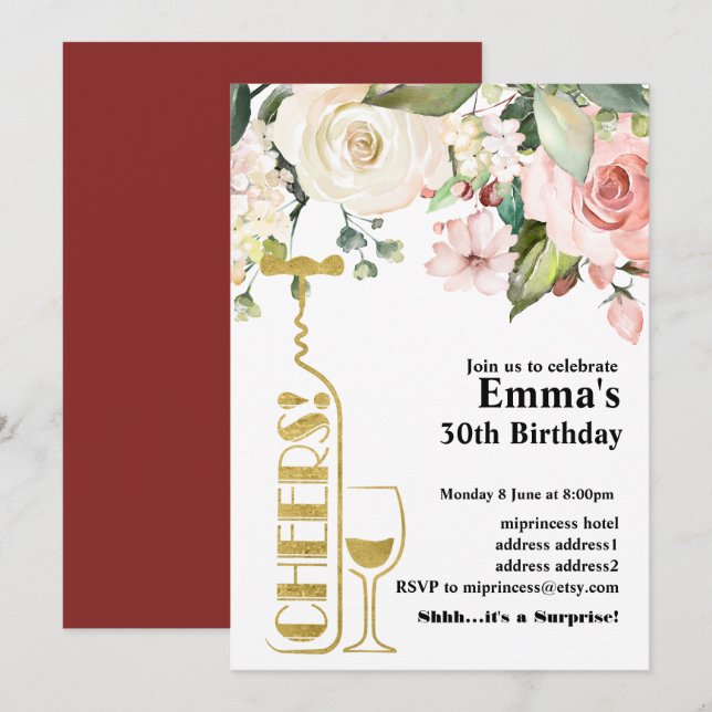 Invitation d'anniversaire de vin (Devant / Derrière)