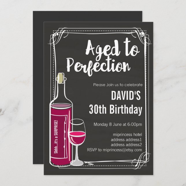 Invitation d'anniversaire de vin, âge à la perfect (Devant / Derrière)
