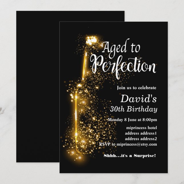 Invitation d'anniversaire de vin, âge à la perfect (Devant / Derrière)