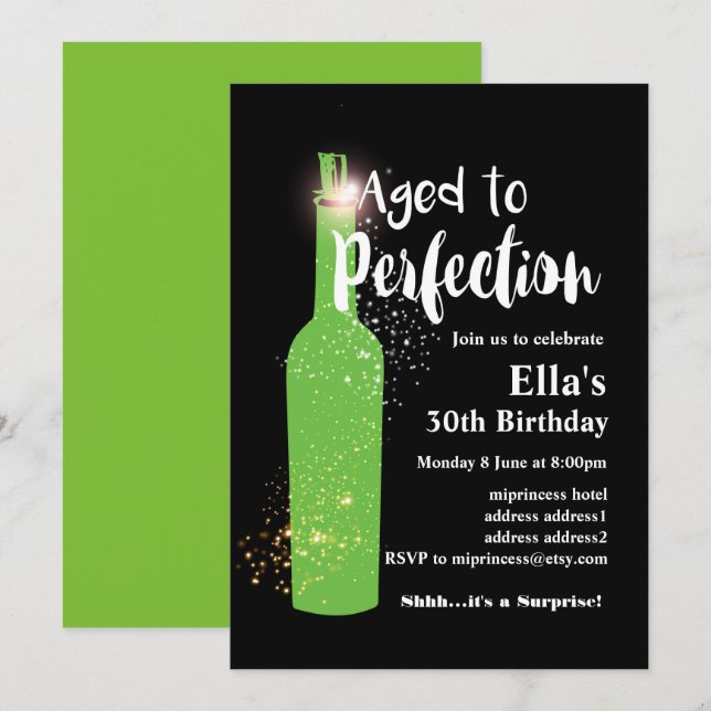 Invitation d'anniversaire de vin, âge à la perfect (Devant / Derrière)