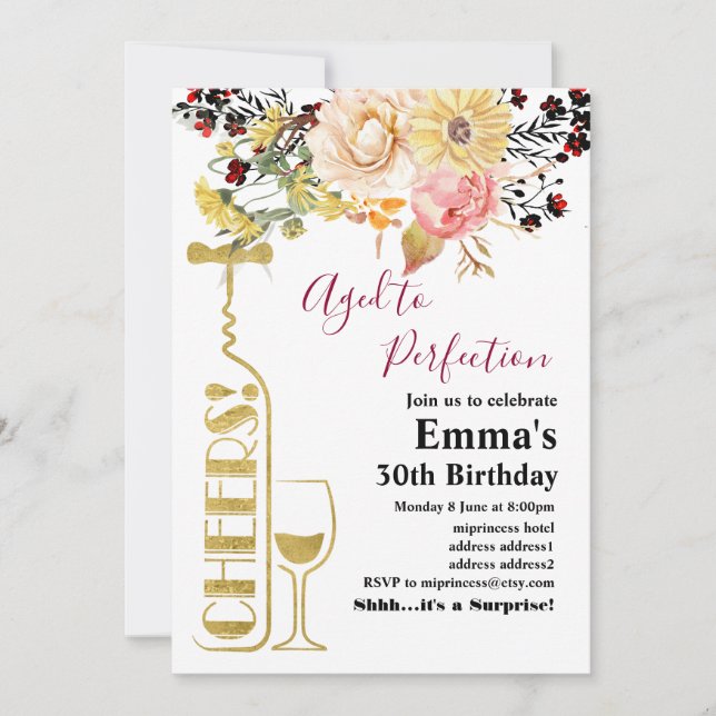 Invitation d'anniversaire de vin, âge à la perfect (Devant)