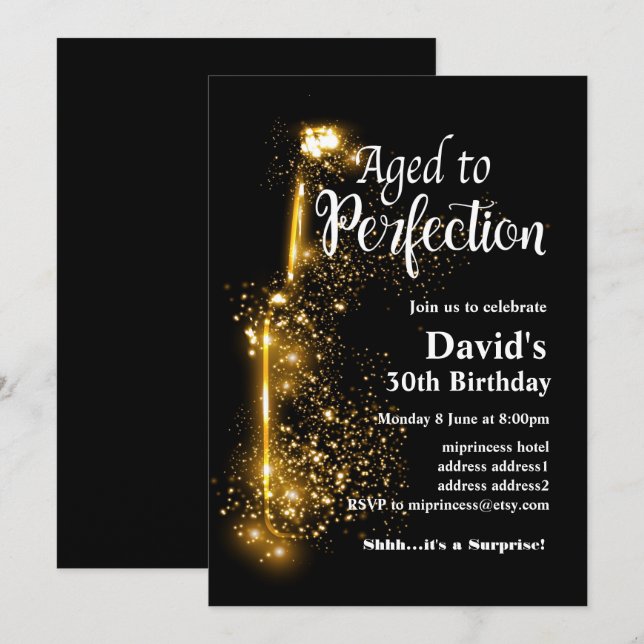 Invitation d'anniversaire de vin, âge à la perfect (Devant / Derrière)
