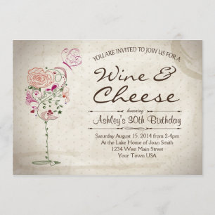 Invitation d'anniversaire de vin et de fromage