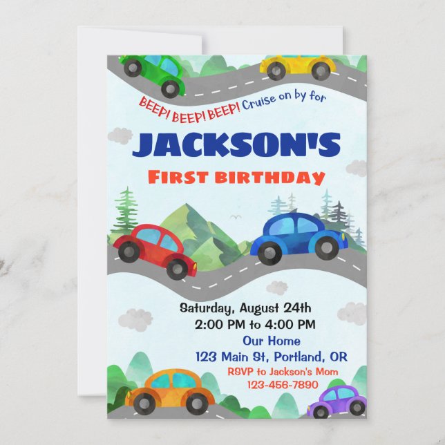 Invitation d'anniversaire de voiture Boy Transport (Devant)