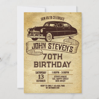 Invitation d'anniversaire de voiture classique num