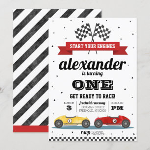 Invitation d'anniversaire de voiture de course