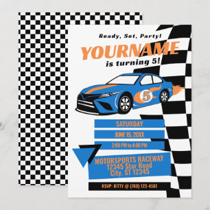 Invitation d'anniversaire de voiture de course (Bl