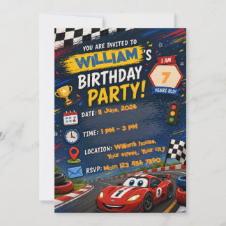 Invitation d'anniversaire de voiture de course | E