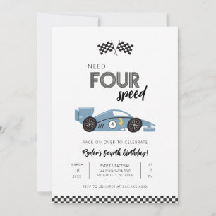Invitation d'anniversaire de voiture de course Nee