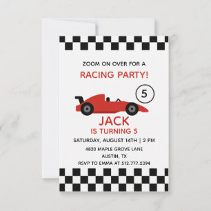 Invitation d'anniversaire de voiture de course rou