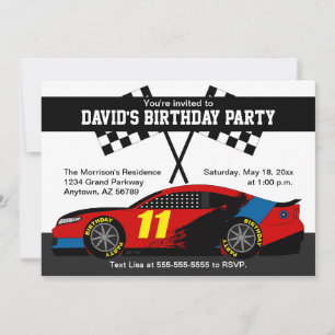 Invitation d'anniversaire de voiture de course Rou