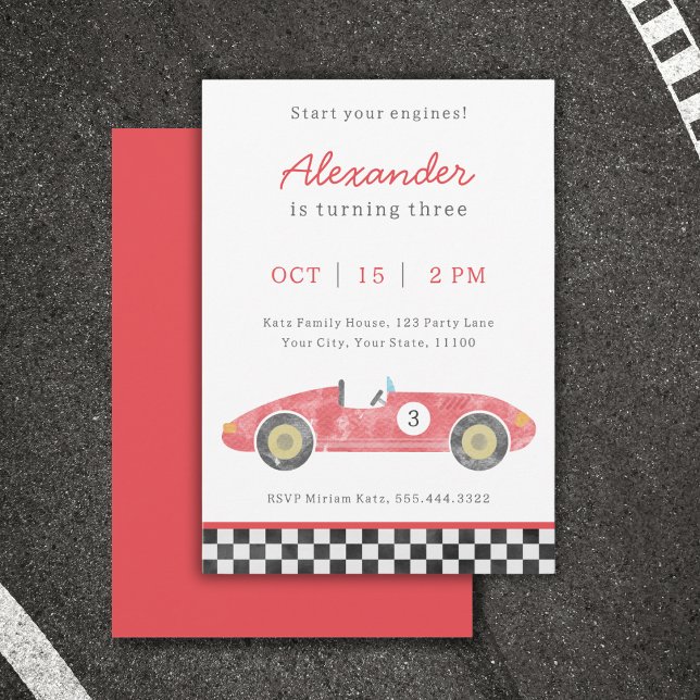 Invitation d'anniversaire de voiture de course rou (Créateur téléchargé)