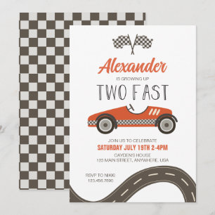 Invitation d'anniversaire de voiture de course rou