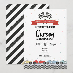 Invitation d'anniversaire de voiture de course vin