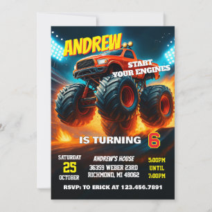 Invitation d'anniversaire de voitures de camion mo