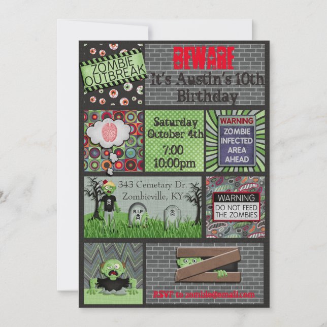 Invitation d'anniversaire de zombi (Devant)