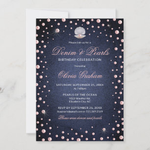 Invitation d'anniversaire Denim et perles roses