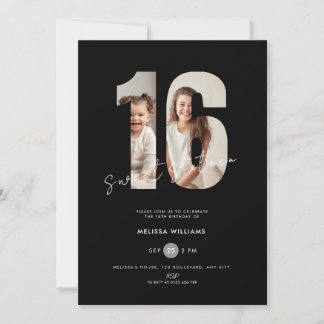 Invitation d'anniversaire des 16 ans avec photo no