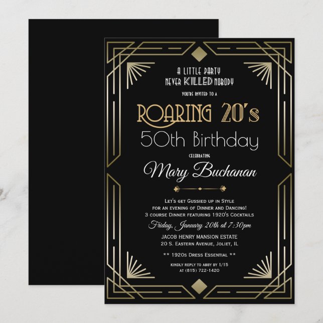 Invitation d'anniversaire des années 20 (Devant / Derrière)