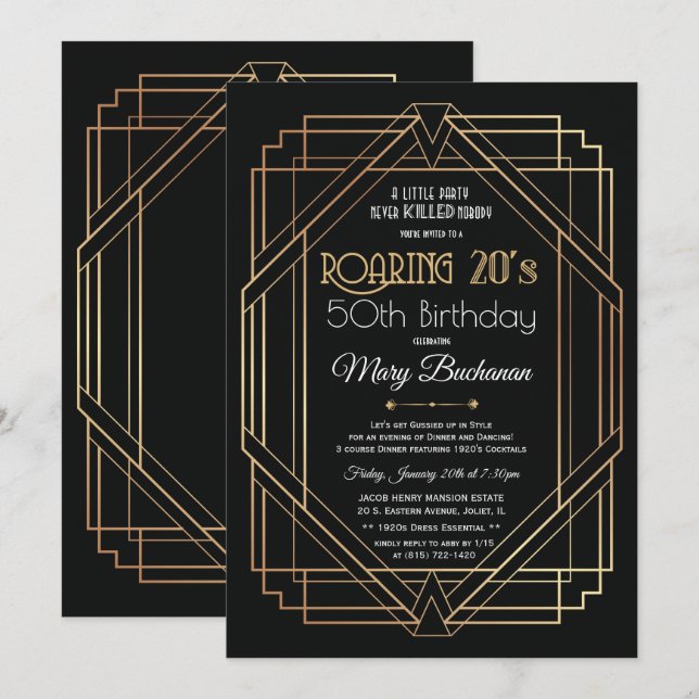 Invitation d'anniversaire des années 20 (Devant / Derrière)