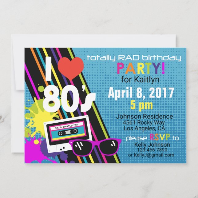 Invitation d'anniversaire des années 80 (Devant)