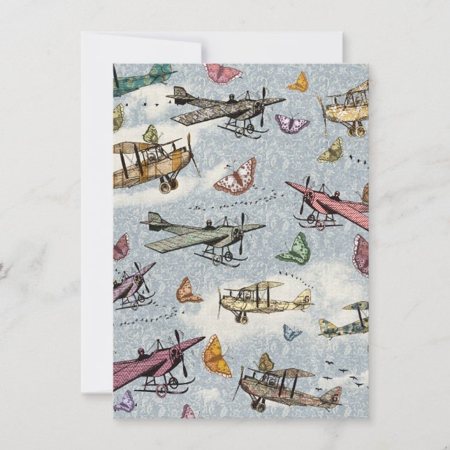 Invitation d'anniversaire des avions et papillons  (Devant)