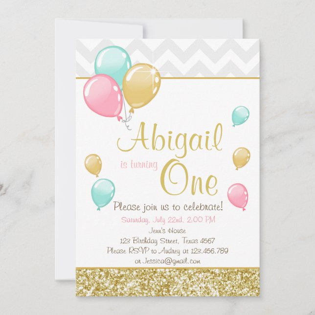 Invitation d'anniversaire des ballons de Parties s (Devant)